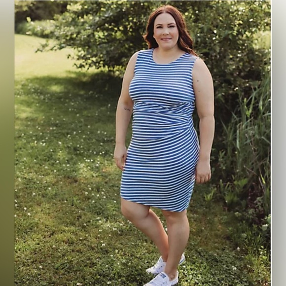 Gibson Dresses & Skirts - NWT Gibson Look Side Pleated Tank Dress Blue and White 3X